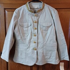 New Michael Kors Women's 14 Tan/Gold Buttons Military Dress Blazer Jacket NWT